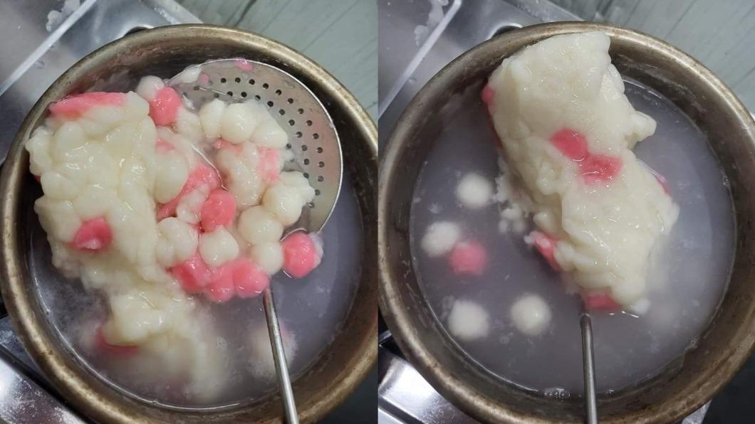 有網友把小湯圓煮成詭異的大麵團。（圖／翻攝自「爆廢公社二館」臉書）