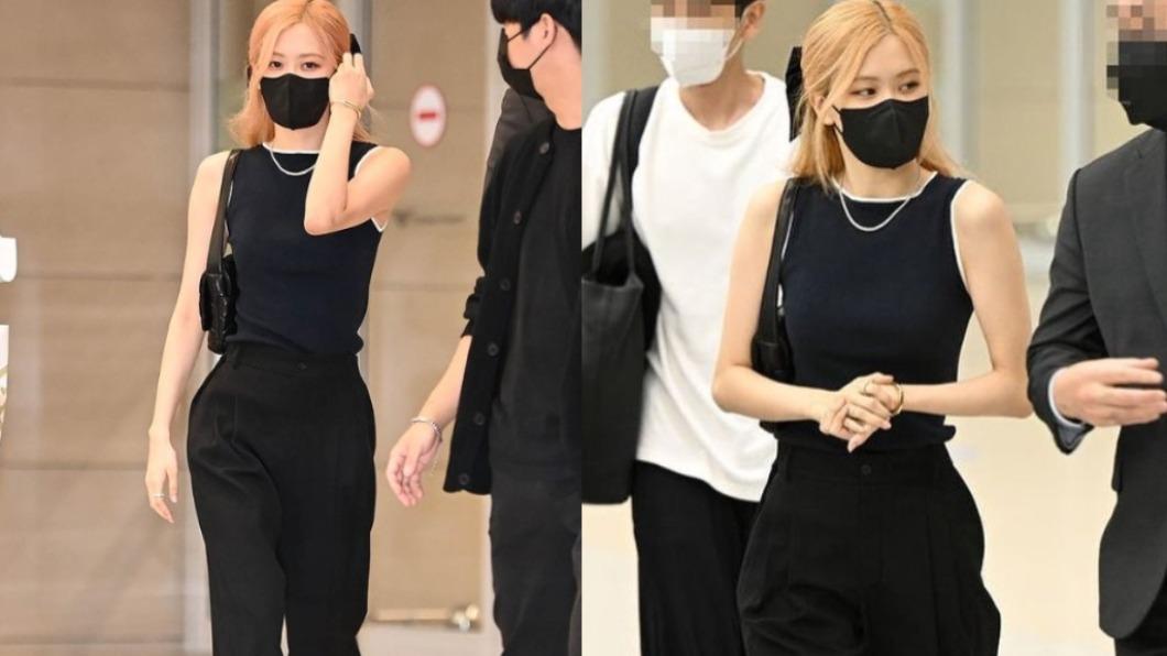 在飛機上需要久坐,所以要選一條舒適、好穿脫的褲子。(圖/翻攝自@blackpink_taiwan IG)
