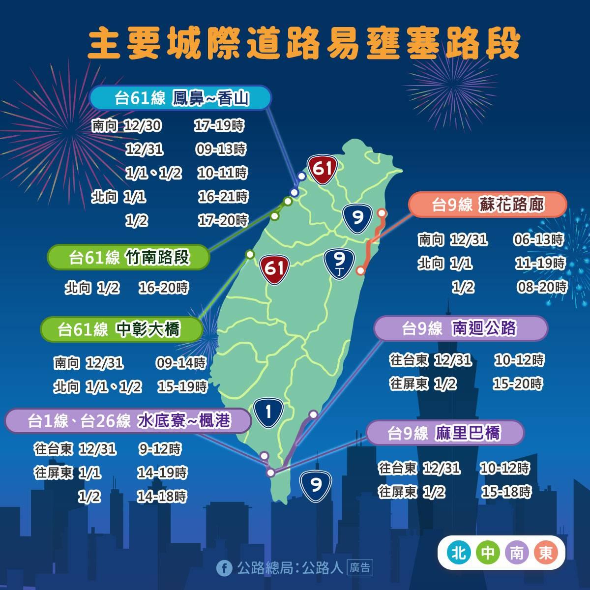 主要城際道路易壅塞路段。（圖／公路總局提供）