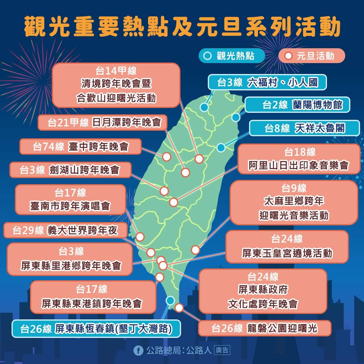 觀光重要熱點和元旦系列活動。（圖／公路總局提供）