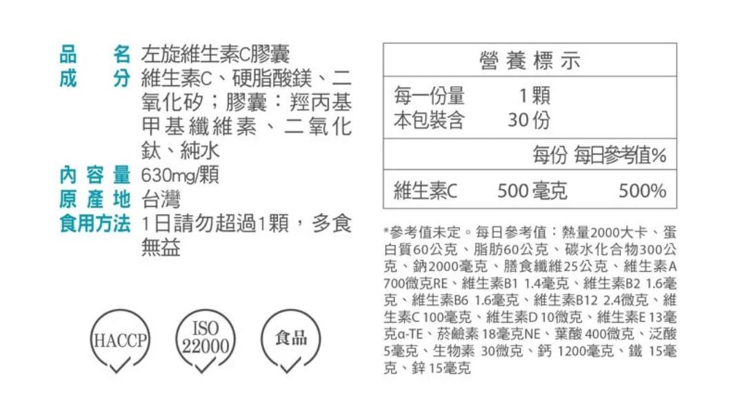 左旋維他命C膠囊驗出一級致癌物。(圖/台北市衛生局)