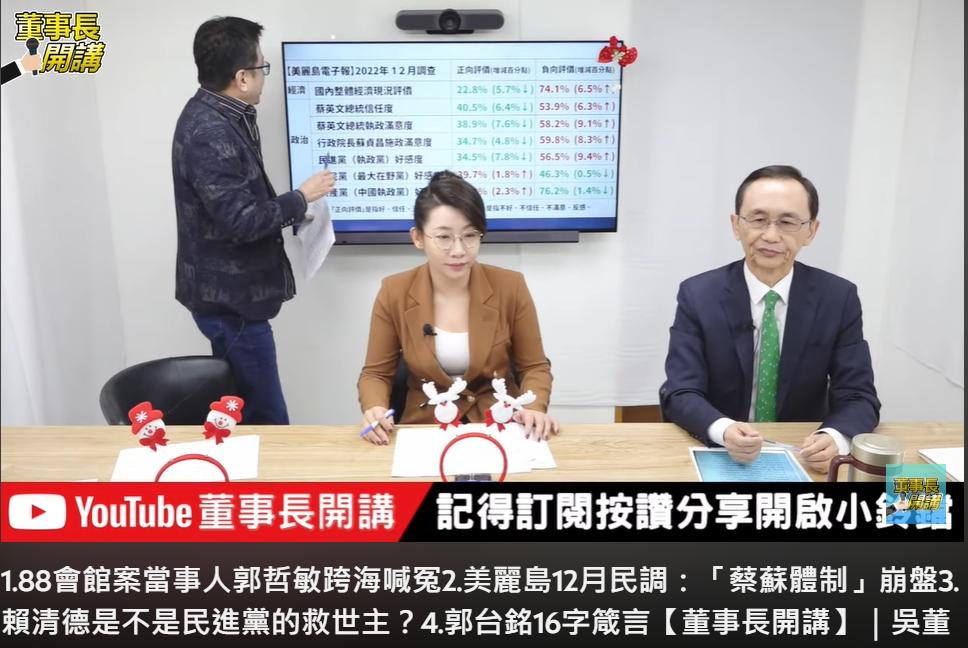 蔡英文及蘇貞昌的施政滿意度持續下滑。（圖／董事長開講YouTube）