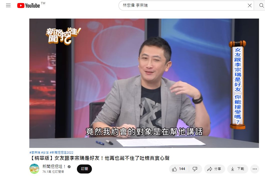 林宏偉分享前女友總是幫李宗瑞講話。(圖/翻攝自YouTube)