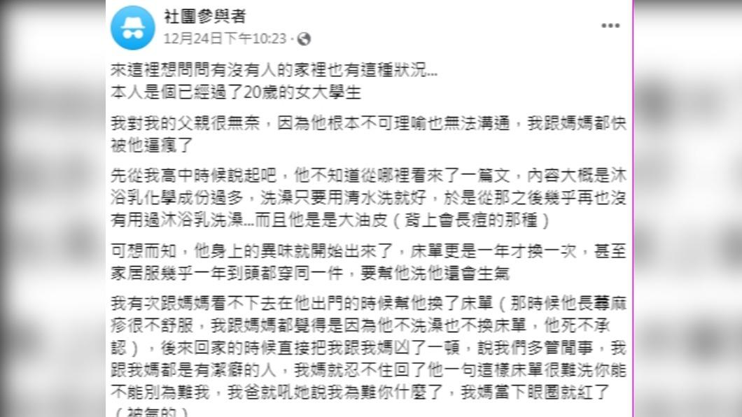 女子多次向父親反應,卻無法改善其行為。(圖/翻攝自匿名2公社臉書)