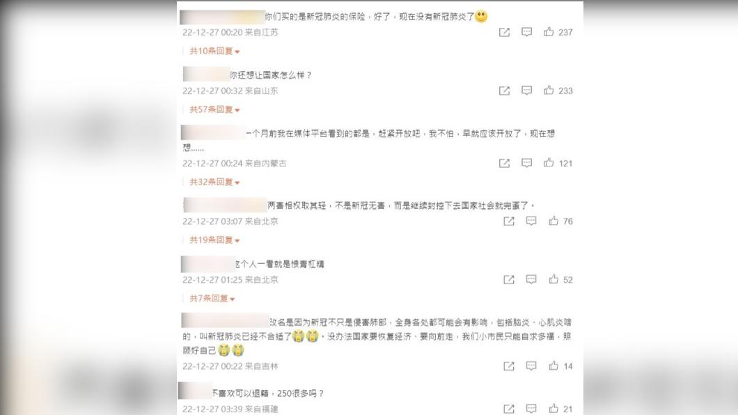 有中國網友認為「兩害相權取其輕,不是新冠無害,而是繼續封控下去國家社會就完蛋了」。(圖/翻攝自 微博)