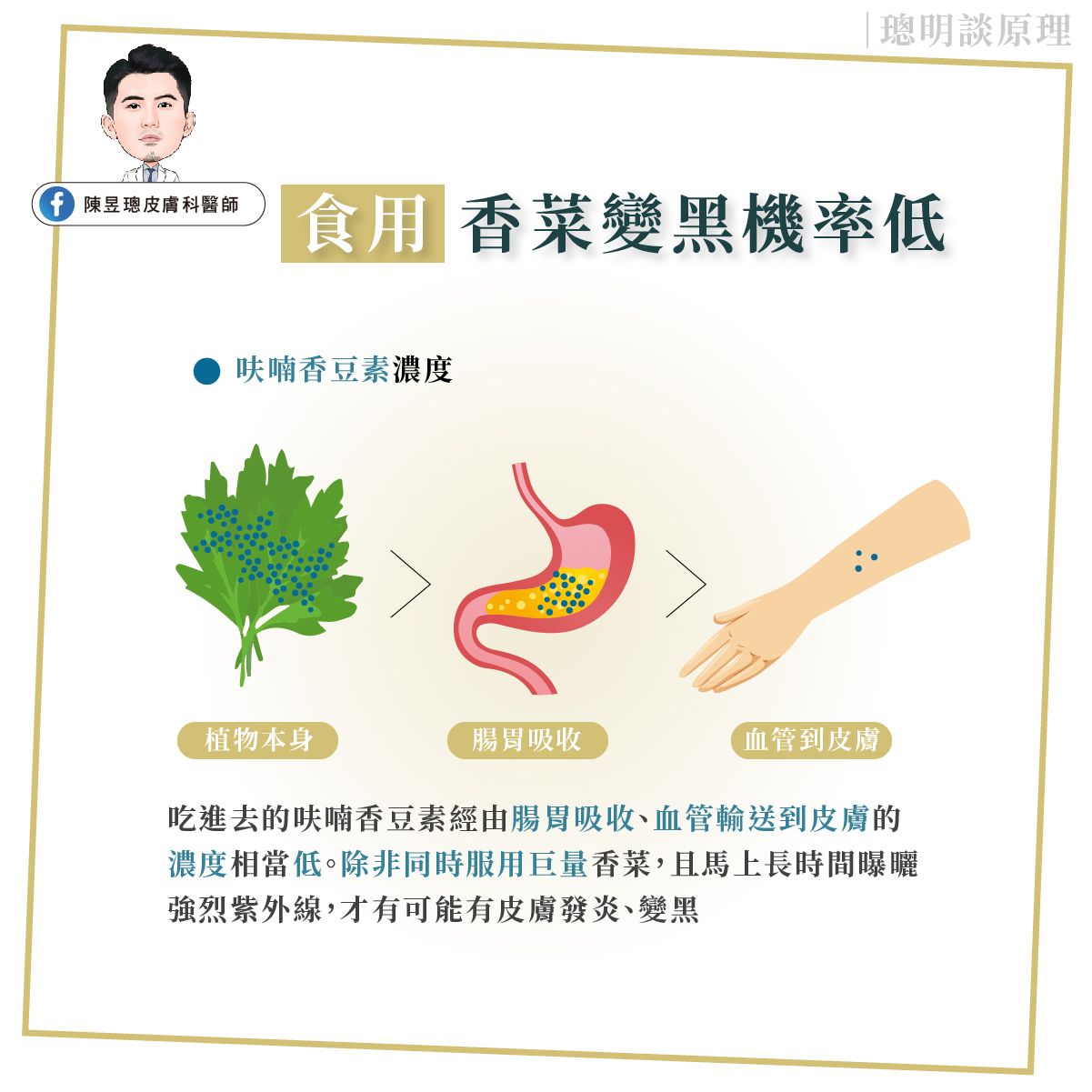 食用香菜的變黑機率低。（圖／翻攝自陳昱璁皮膚科醫師臉書）