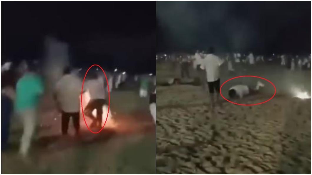 女子丈夫原本要去幫忙，卻遭爆炸威力給震倒。（圖／翻攝自推特）