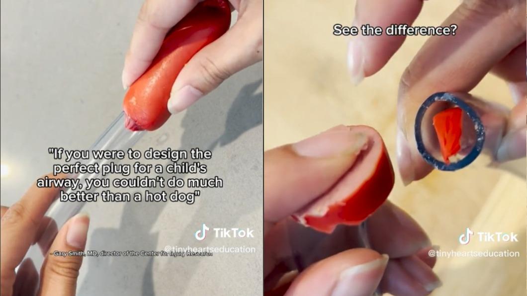 妮琪指出將熱口切成條狀能防止呼吸道塞住。(圖/翻攝自Tiny Hearts TikTok)