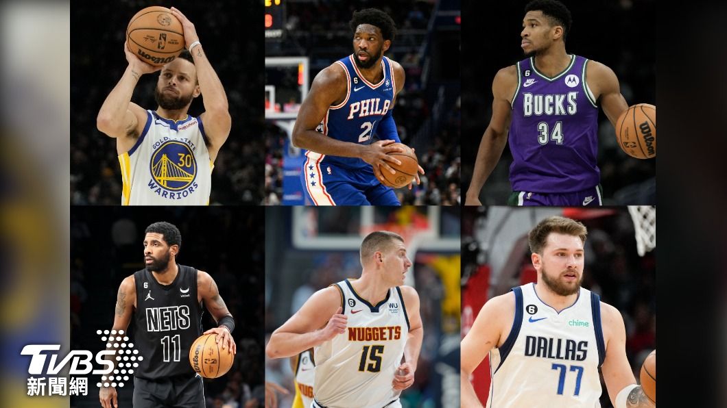 NBA明星賽首輪投票，東西區先發陣容可能人選，包含柯瑞（左上）、厄文（左下）、唐西奇（右下）、字母弟（右上）等。（圖／達志影像美聯社）