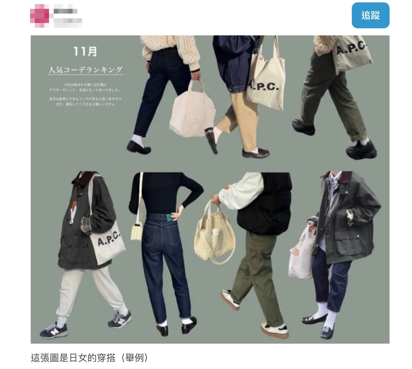 原PO秀出日本女生穿搭範例。(圖/翻攝自Dcard)