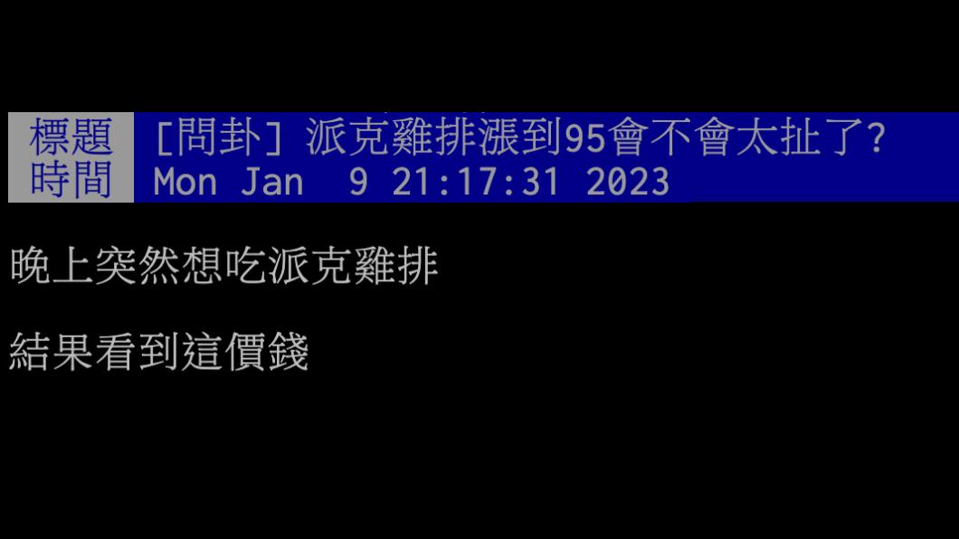 原PO發文直呼派克雞排漲價太扯。(圖/翻攝自PTT)