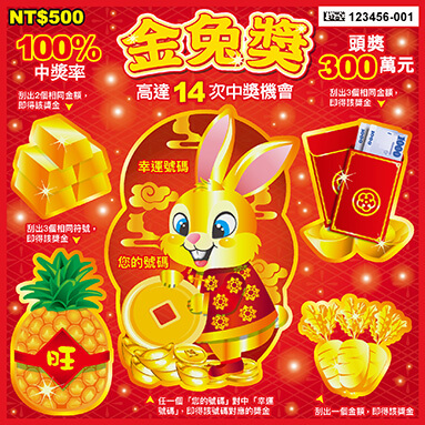 金兔獎-頭獎300萬。(圖/翻攝自台灣彩券官網)