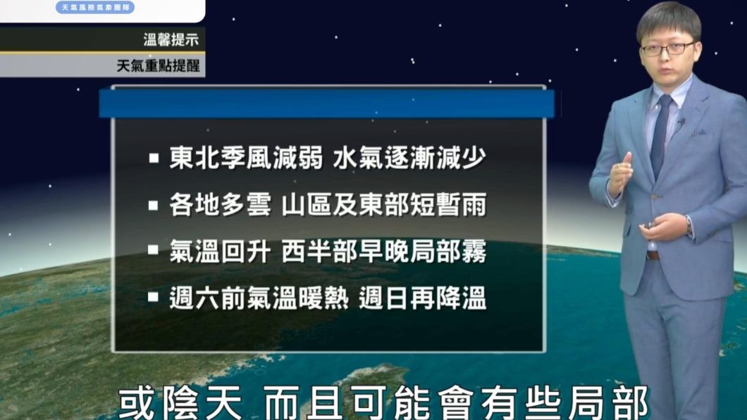 東部仍會出現局部短暫陣雨。(圖/翻攝自臉書 天氣風險 WeatherRisk)