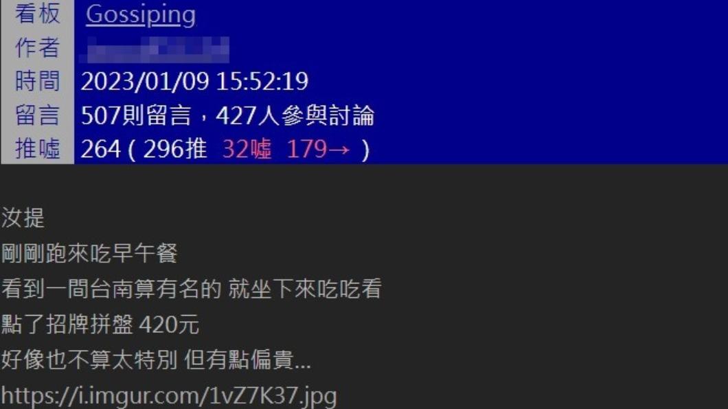 網友指出該拼盤售價420元,震驚其他網友。(圖/翻攝自PTT)