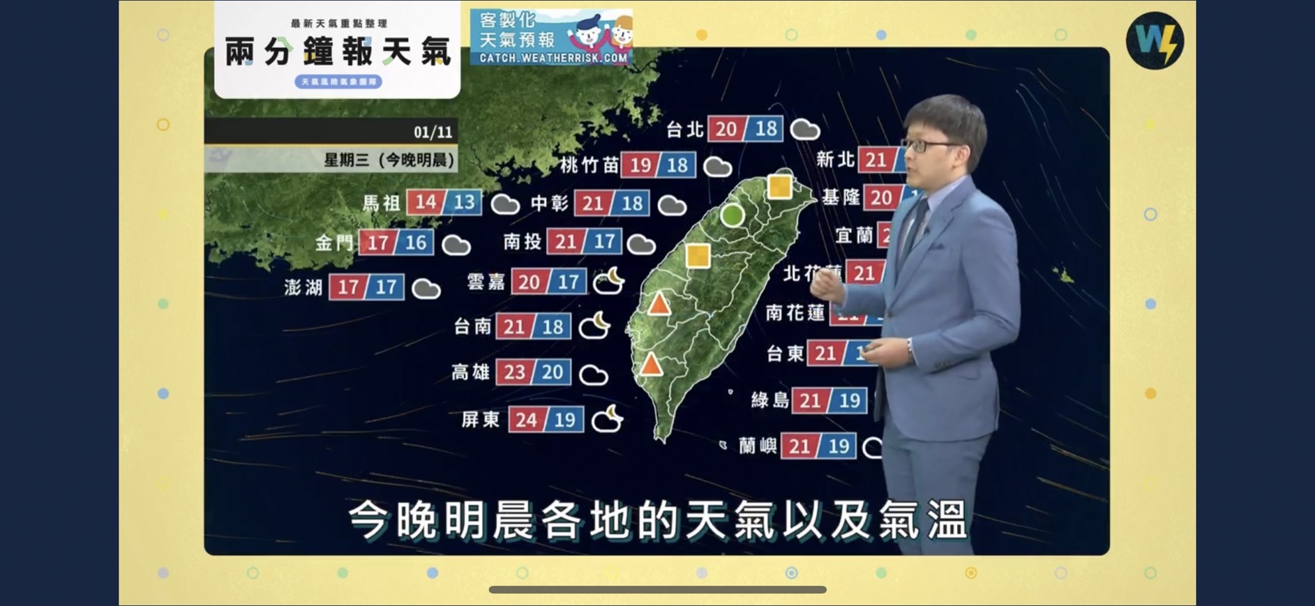 明日全台各地氣溫。(圖/翻攝自天氣風險臉書)