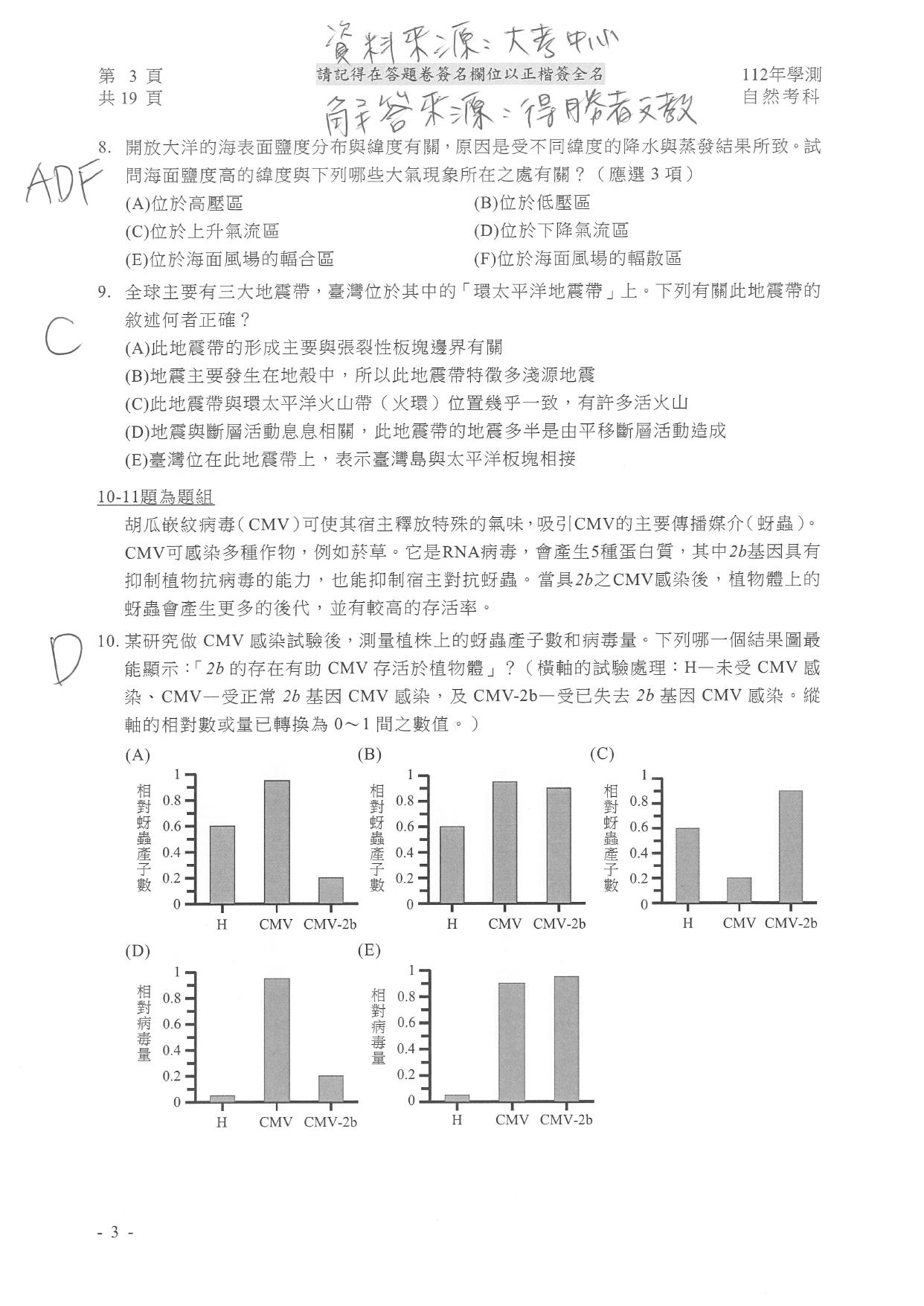 自然試題解答。（圖／得勝者文教提供）