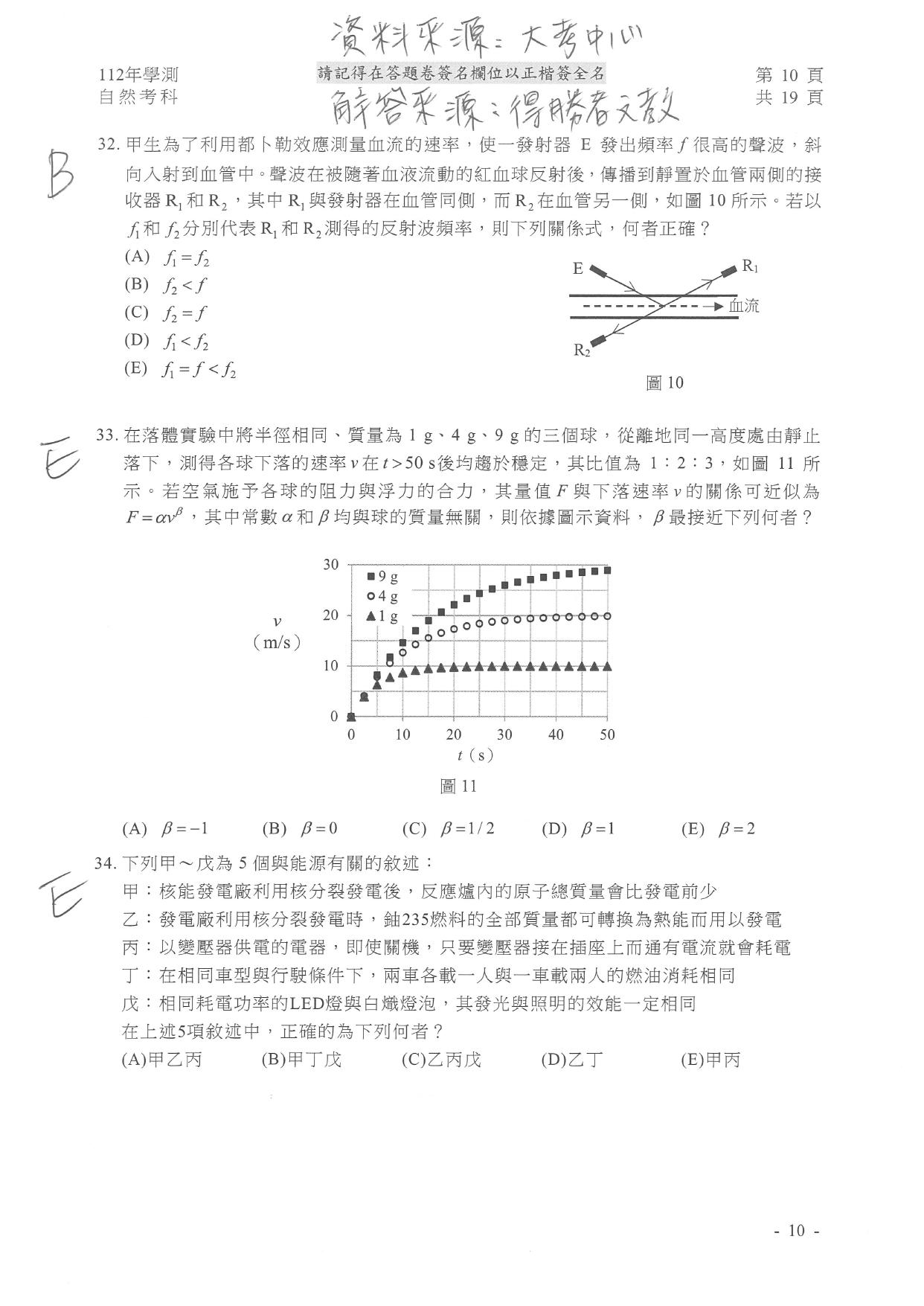 自然試題解答。（圖／得勝者文教提供）