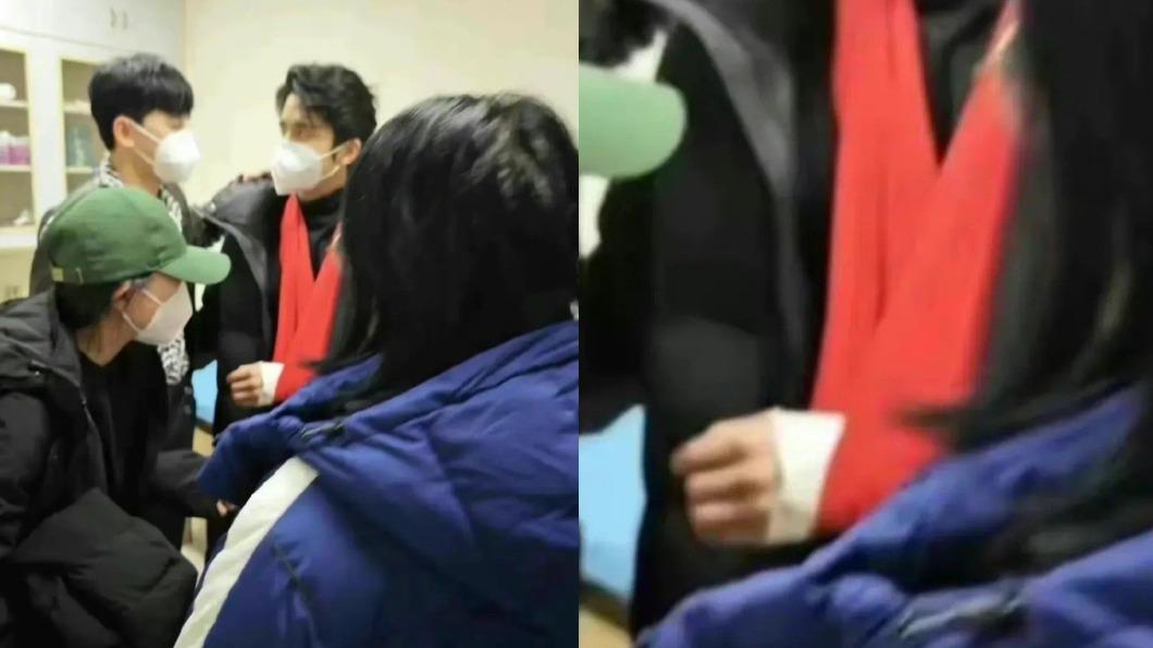 張新成在節目中「掰手腕」，結果竟導致手骨折。（圖／翻攝自微博）