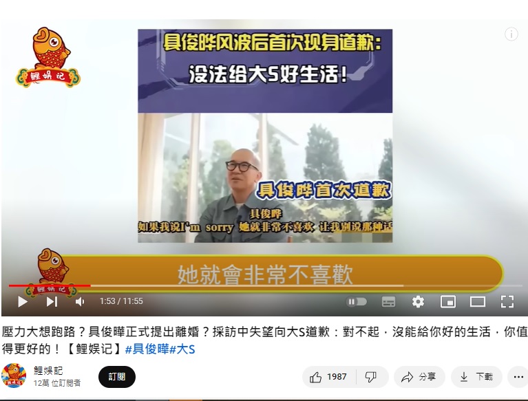 具俊曄昔日受訪影片遭移花接木。(圖/翻攝自鯉娛記YouTube)