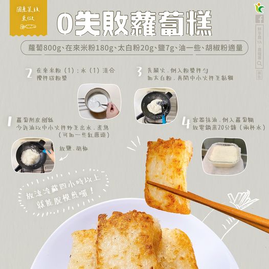 蘿蔔糕0失敗黃金比例。(圖/翻攝自鮮享農YA - 農糧署臉書)