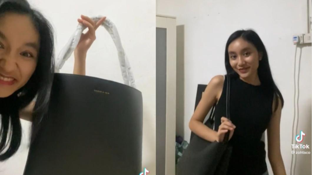 Zoe不斷向鏡頭展示新包。(圖/翻攝自TikTok@zohtaco)