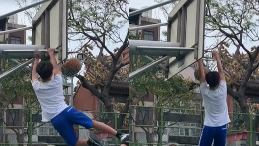 有片／另類台灣之光！台灣學生爬籃架灌籃爆紅　FIBA轉發