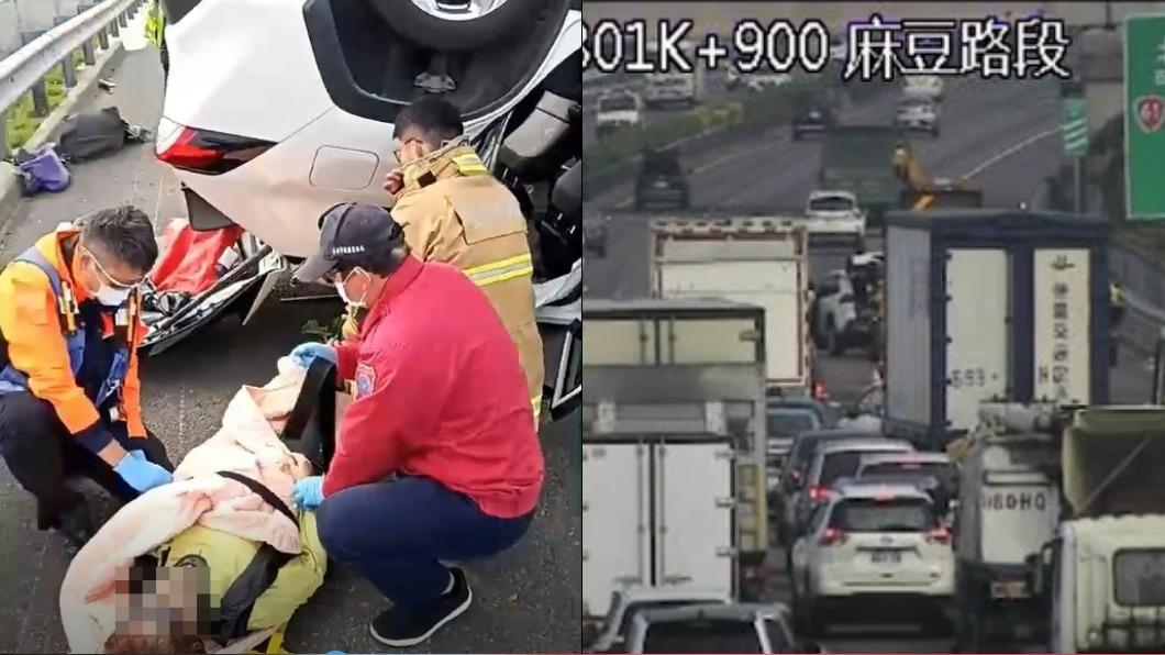 7旬翁開到愛睏國道自撞 車翻路肩、返鄉潮塞爛
