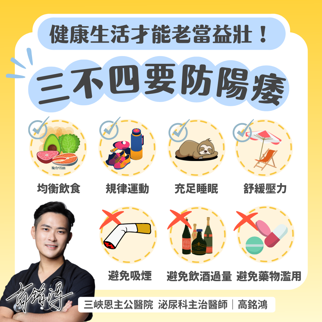 3不4要防陽痿。（圖／翻攝自大禹治水 恩主公醫院 高銘鴻醫師 三峽北大鶯歌泌尿科臉書）
