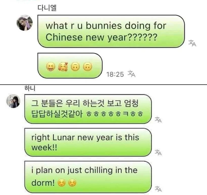 Danielle給粉絲的訊息(上圖)用中國新年,Hanni則是農曆新年。(圖/翻攝自theqoo)