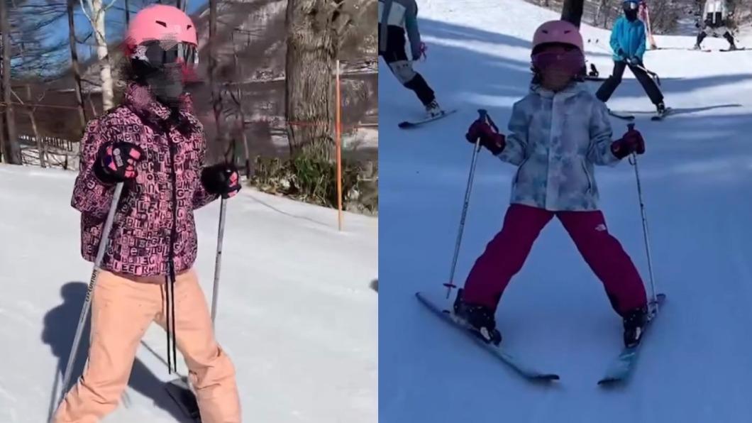 大女兒妞妞與小女兒QQ的滑雪模樣。（圖／翻攝自hsin_ying_tseng IG）