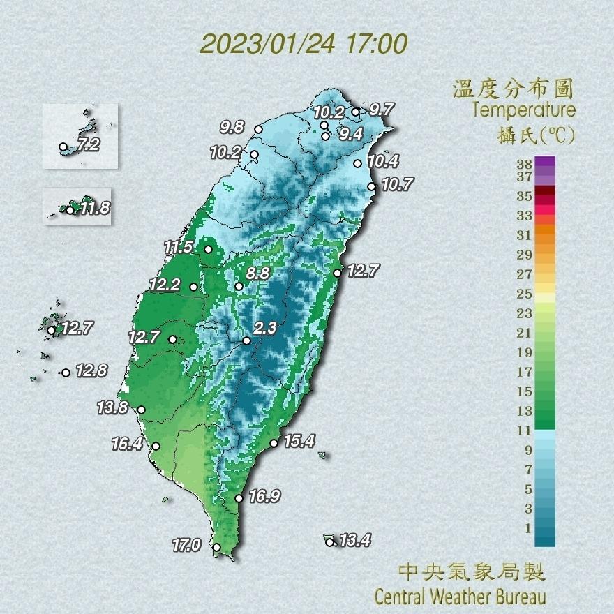 溫度分布圖。(圖/中央氣象局)