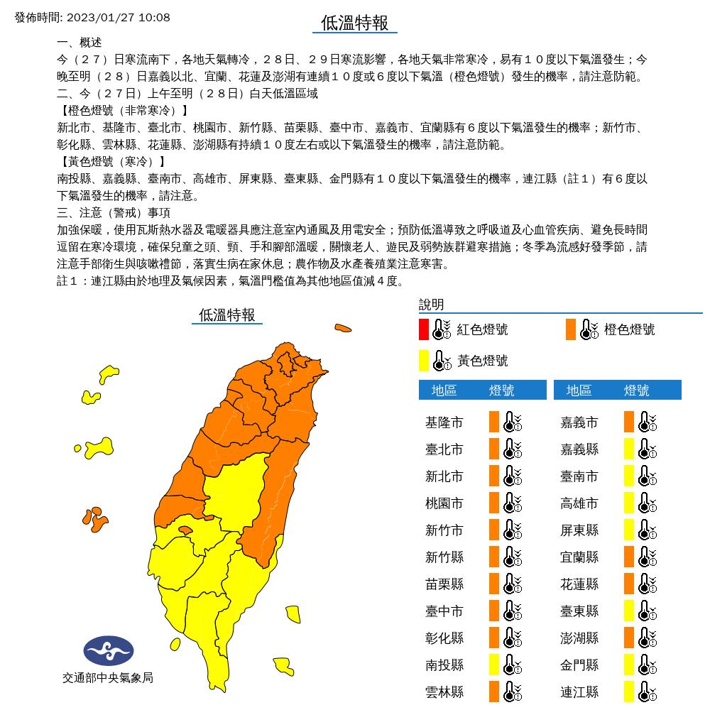 低溫特報。(圖/氣象局)