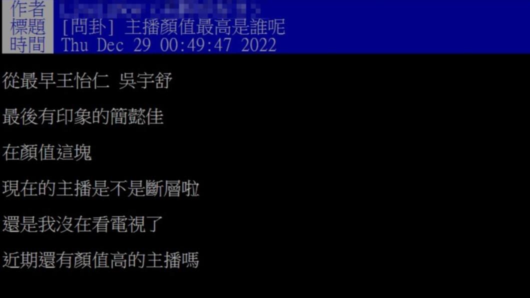 網友提問誰是最高顏值主播。(圖/翻攝自PTT)