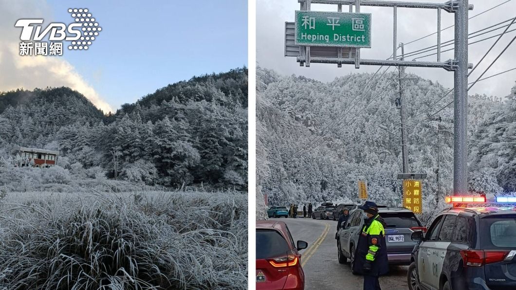 武陵農場下雪了!台7甲置身銀白世界 民眾趕收假前追雪