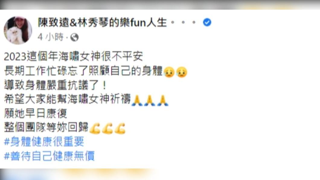 陳致遠透露老婆長期忙工作，身體嚴重抗議。（圖／翻攝自陳致遠&林秀琴的樂fun人生臉書）