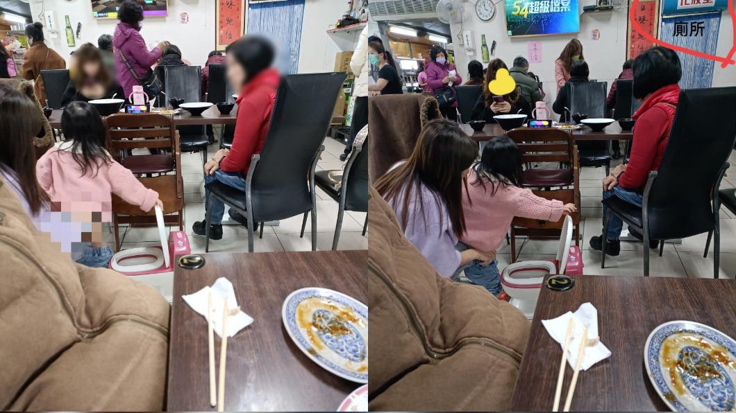 網友分享有媽媽竟拿出馬桶讓小孩原地如廁。(圖/翻攝自爆廢公社二館臉書)