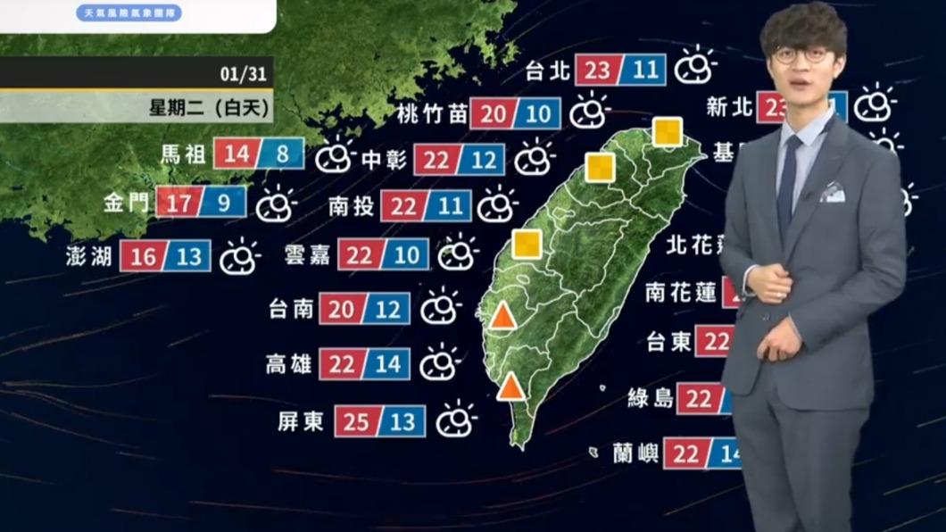 明日白天的各地氣溫。（圖／翻攝自天氣風險 WeatherRisk臉書）