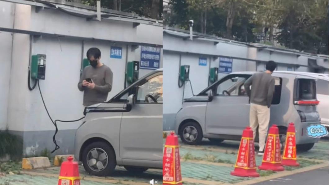 胡歌先前被媒體捕捉到駕駛平價電動車外出。(圖/翻攝自微博)