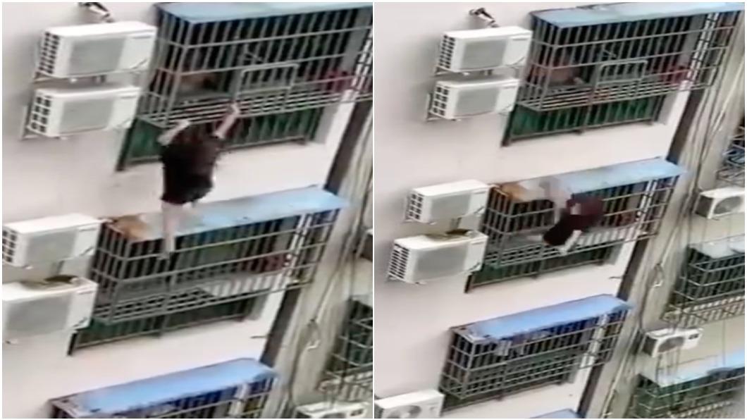 男子在窗邊觀看卻未伸手幫忙,小三踩空墜樓。(圖/翻攝自微博)