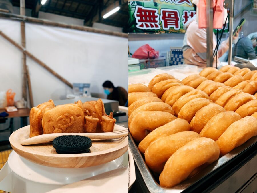 「噗搭PUDA雞蛋糕+手搖飲」招牌雞蛋糕、「白糖粿甜甜圈」招牌甜甜圈。(圖/水水生活提供)