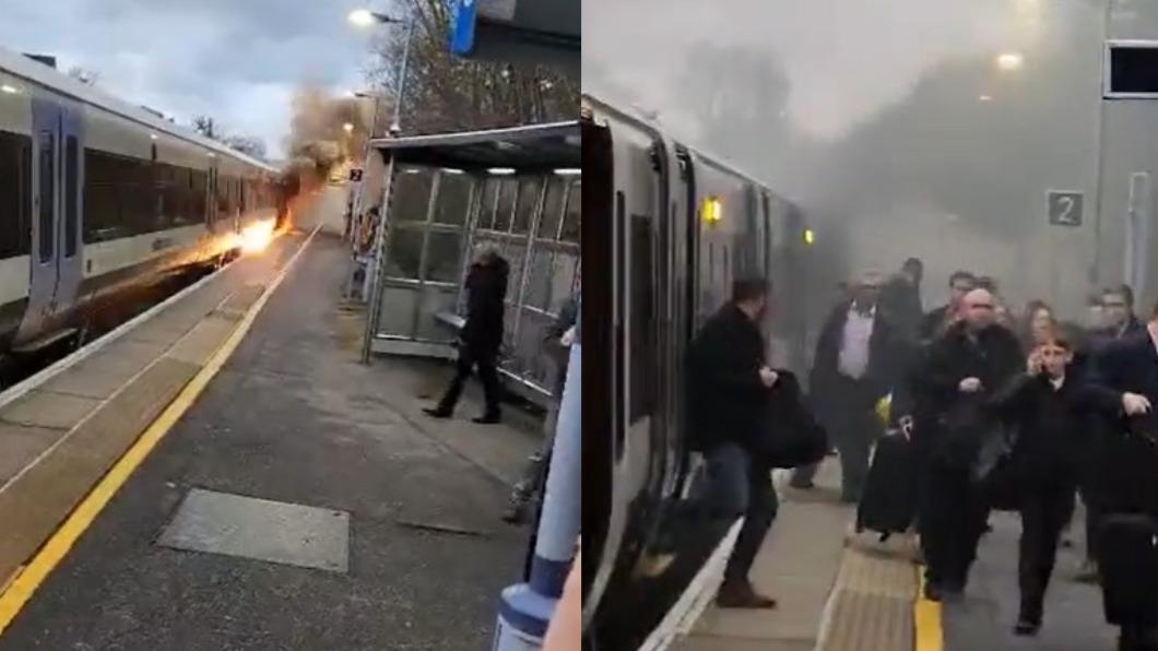車廂底部爆炸竄火!英火車進站突狂燒 乘客嚇壞逃命