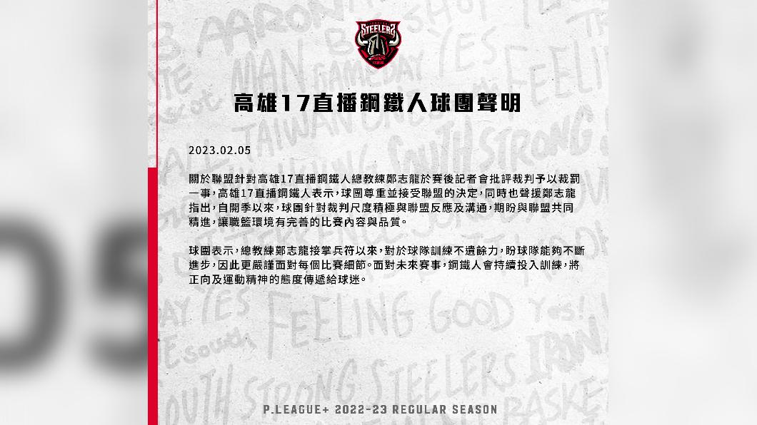 鋼鐵人聲明。(圖/球團提供)