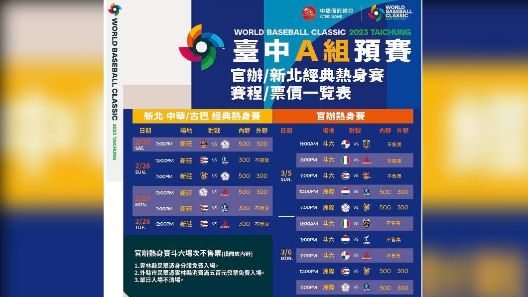 熱身賽票價賽程一覽表。(圖/悍創運動行銷提供)
