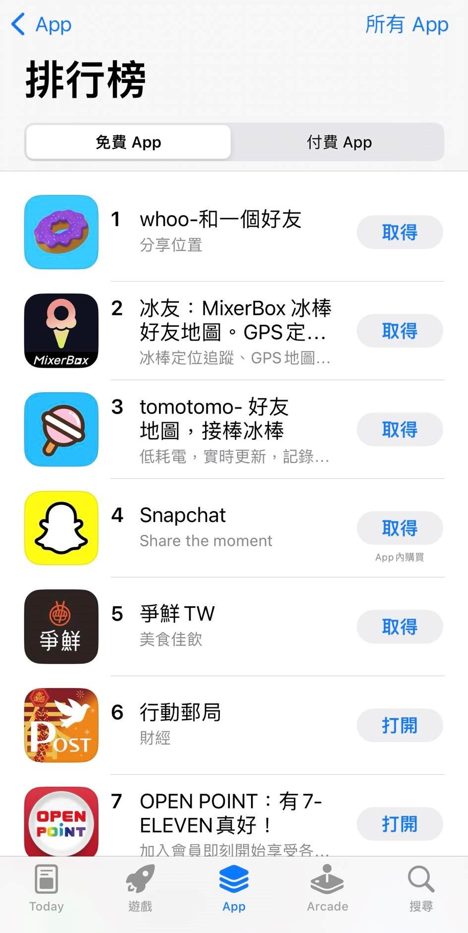 最新APP排行前3名,都和冰棒(Zenly)的功能類似。(圖/翻攝自爆廢公社二館)