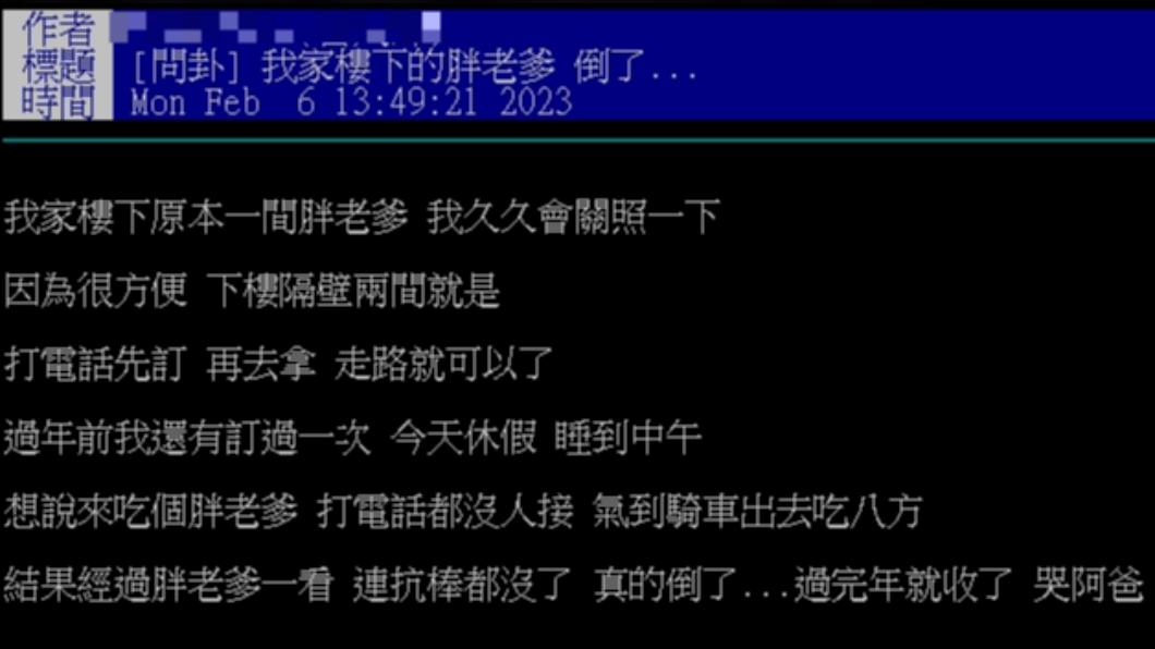 網友驚覺年後住家附近的胖老爹倒閉。(圖/翻攝自PTT)
