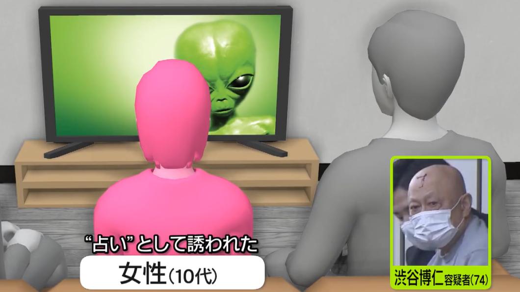 涉谷博仁讓來到家中的少女觀看幽浮、外星人的影片,藉此恐嚇對方。(圖/翻攝自@ntvnewszero推特)