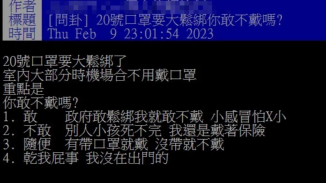 網友提問「不戴口罩」意願。(圖/翻攝自PTT)