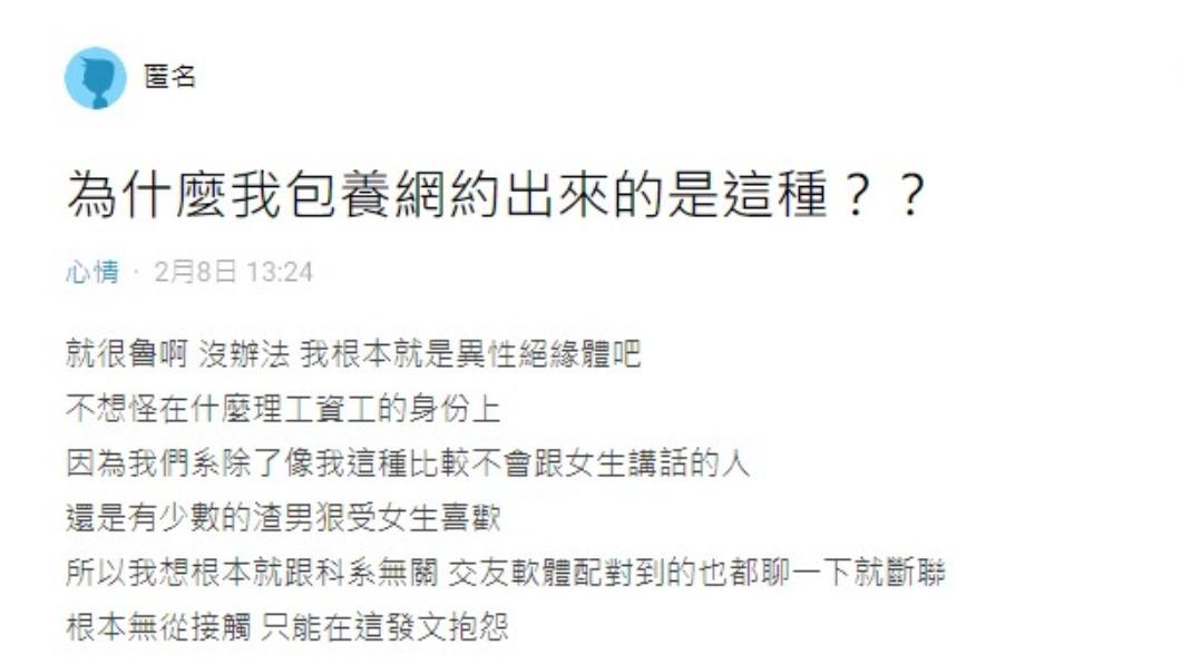 網友氣憤分享約會經驗。(圖/翻攝自Dcard)