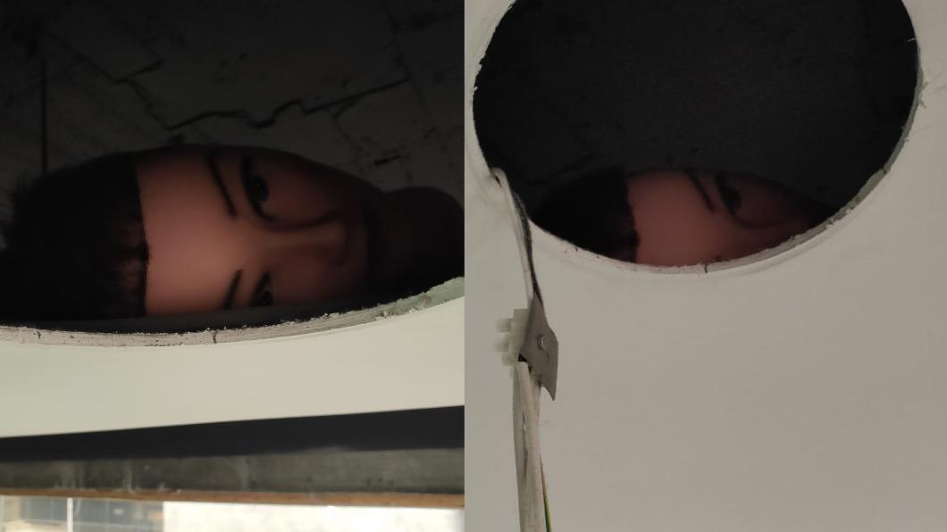 天花板竟藏了一顆假人頭。(圖/翻攝自水電工聯盟臉書)