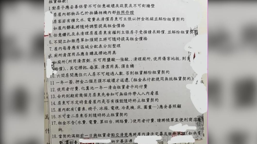 網友公開房東自己訂的租屋合約。(圖/翻攝自Dcard)